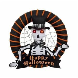 Haunted Living 17" Lighted Happy Halloween Skeleton Wreath Door Decoration